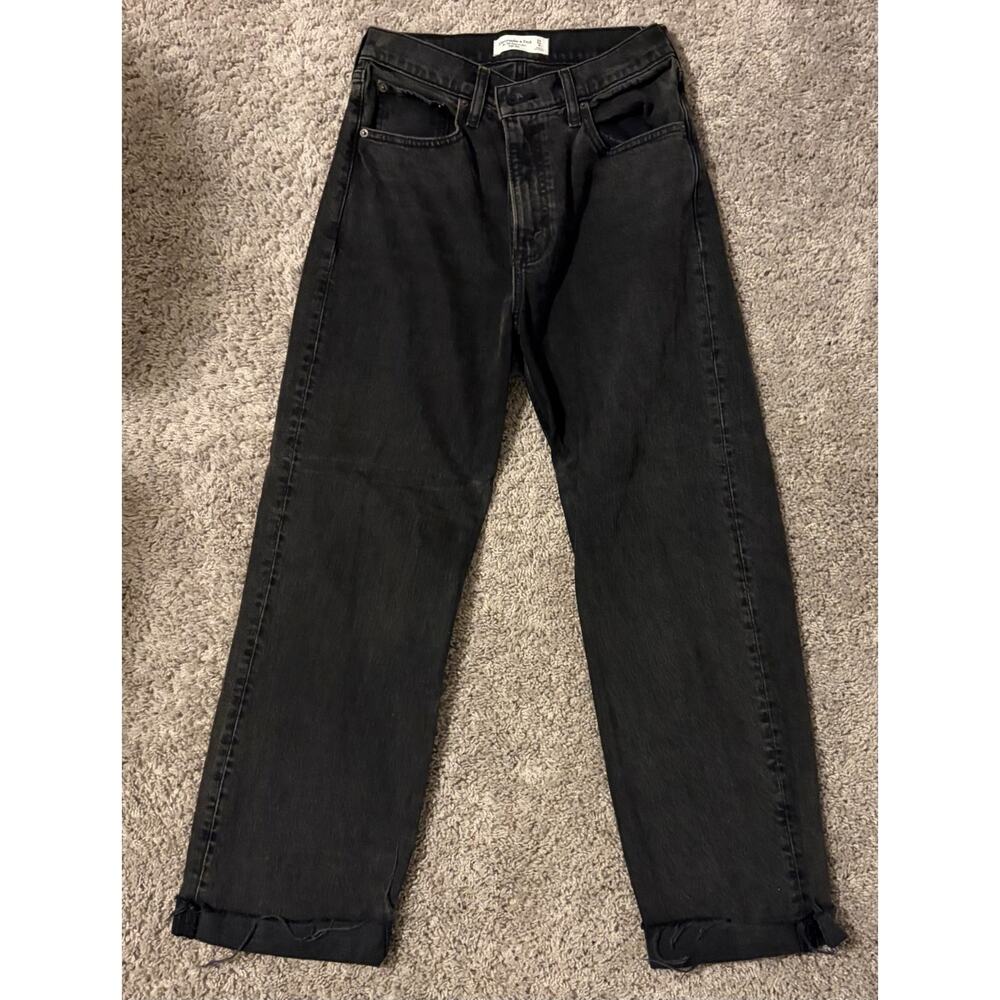 Abercrombie & Fitch High Rise 90s Relaxed Jeans Women's Black Denim Frayed Hem 4